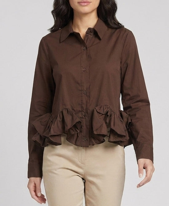 
Blouse w/ Ruffle hem in BROWN view 1