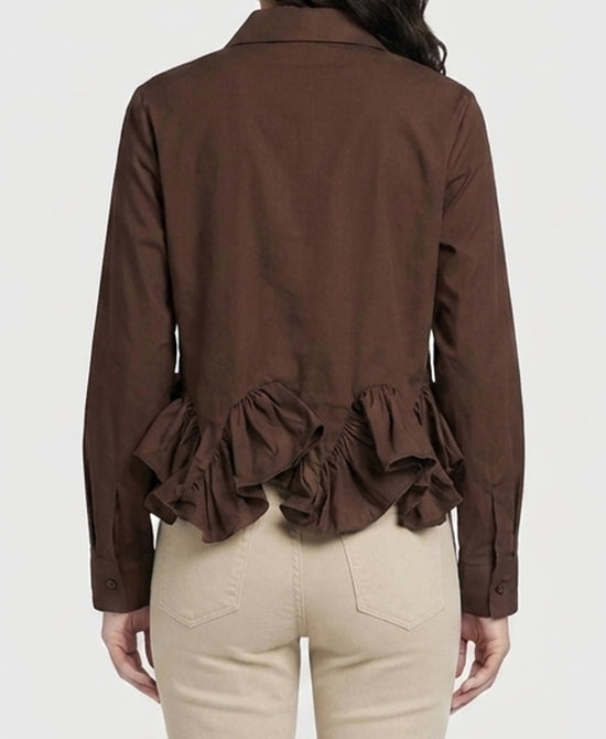 
Blouse w/ Ruffle hem in BROWN view 2