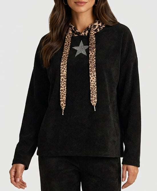 
Chenille Knit Sweatshirt w/ Sequid Star in BLACK view 1