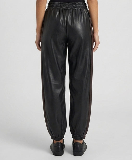
Faux Leather Jogger Pants w/ Contrast Side in BLACK/BROWN view 2