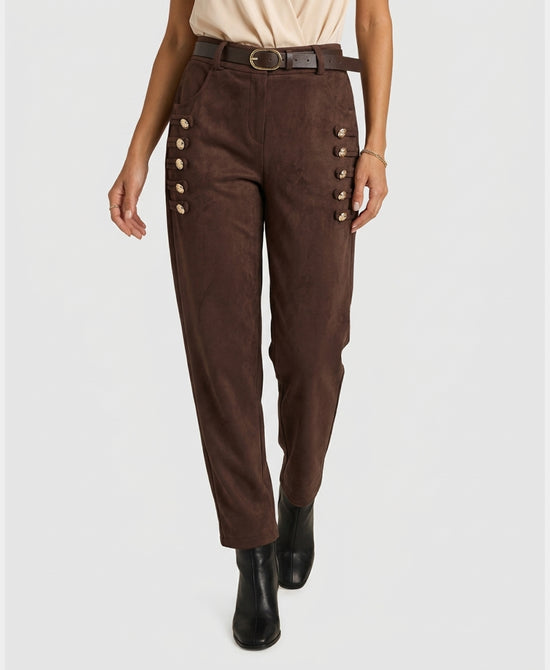 
Faux Suede Military Pants in BROWN view 1