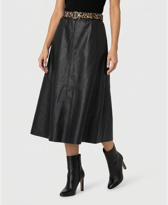 
Faux Leather Midi Skirt w/ Belt in BLACK view 1
