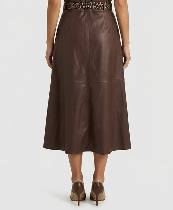 
Faux Leather Skirt w/ Belt in BROWN view 2