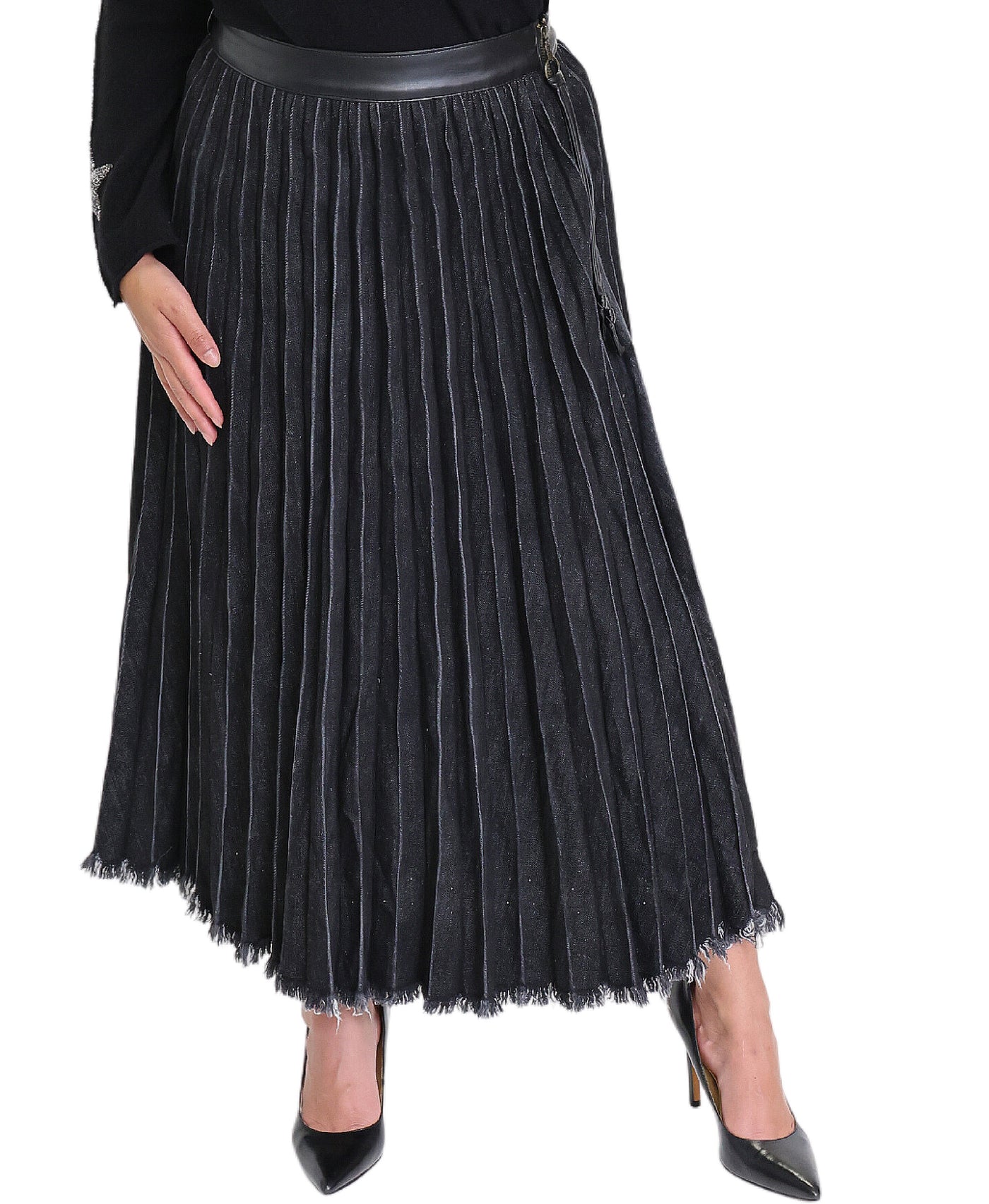Pleated Denim Midi Skirt image 1