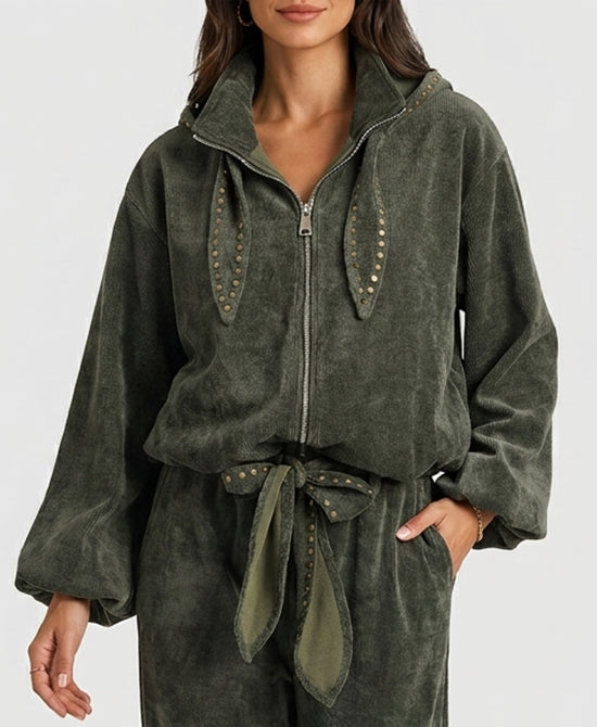 
Chenille Knit Zip Up in OLIVE view 1
