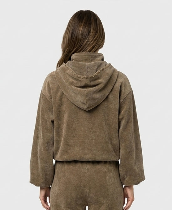 
Chenille Knit Zip Up w/ Studs in TAUPE view 2