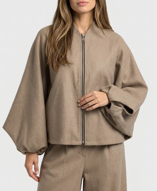 
Bubble Sleeve Bomber Jacket in Taupe view 1