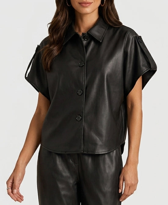 
Faux Leather Shacket in BLACK view 1