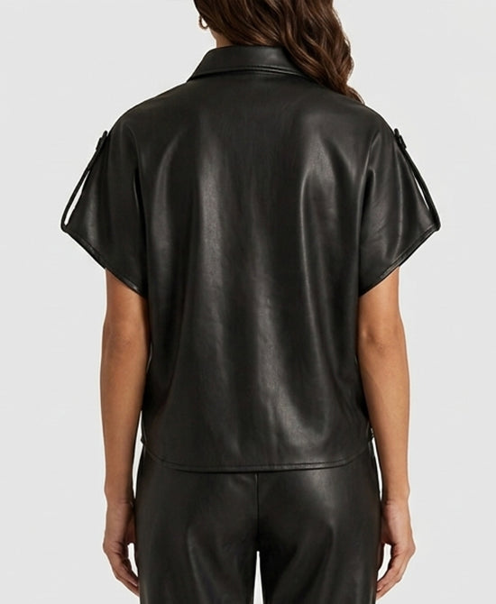 
Faux Leather Shacket in BLACK view 2
