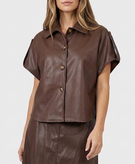 
Faux Leather Shacket in BROWN view 1