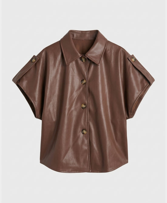 
Faux Leather Shacket in BROWN view 2