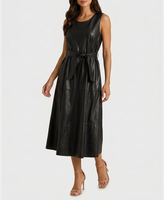 
Faux Leather Midi Dress in BLACK view 1