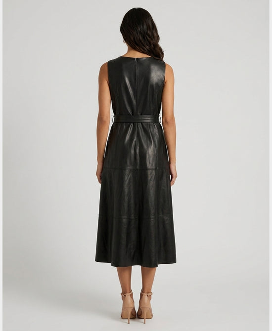 
Faux Leather Midi Dress in BLACK view 2