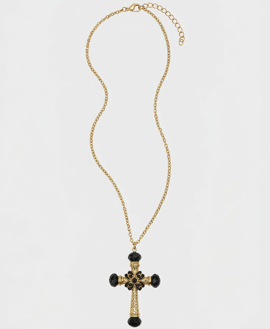 
Large Cross Pendant Necklace in BLACK/GOLD view 2