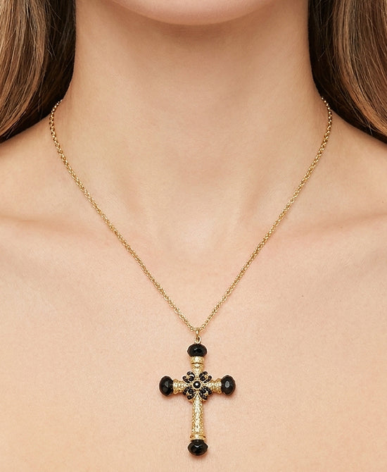 
Large Cross Pendant Necklace in BLACK/GOLD view 1