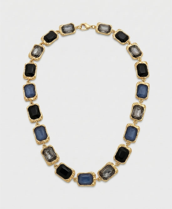 
Rectangle Stone Necklace in BLACK/BLUE/GOLD view 2