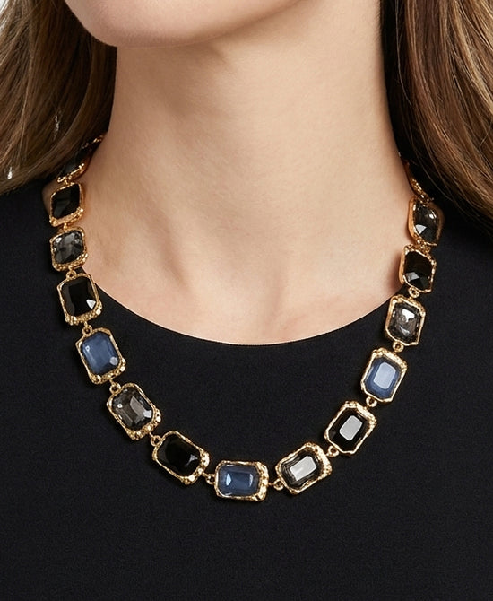 
Rectangle Stone Necklace in BLACK/BLUE/GOLD view 1