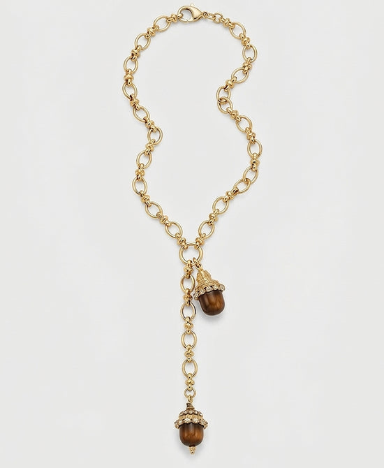 
Lariat Chain Necklace w/ Natural Stone Beads in BROWN/GOLD view 2