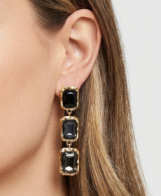 
Rectangle Stone Drop Earrings in BLACK/BLUE/GOLD view 1