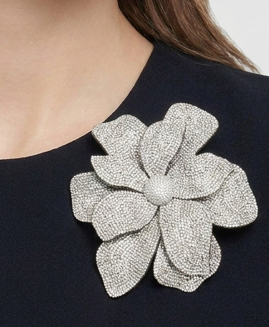 
Crystal Flower Brooch/Hairclip in SILVER view 2