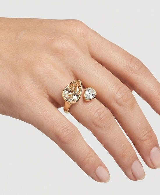 
Pear Double Stone Ring in GOLD/CLEAR view 1