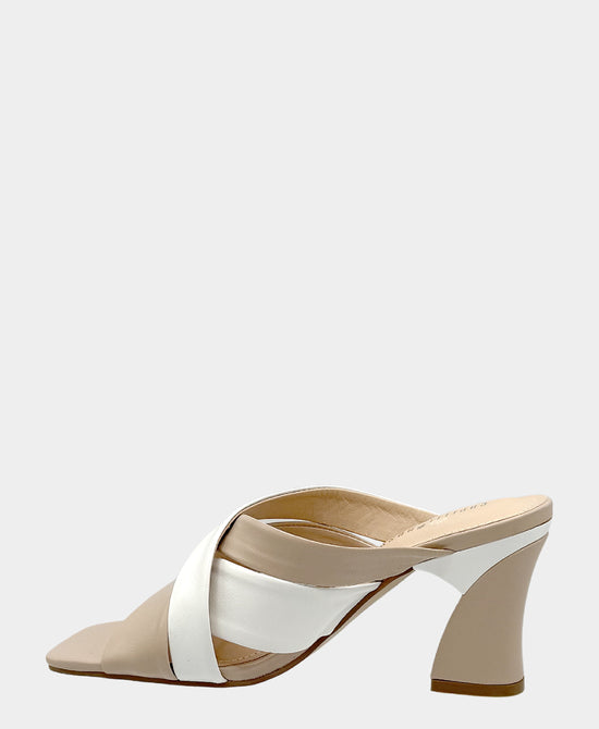 
Leather Color Block Heeled Sandal in NUDE PINK/WHITE view 2