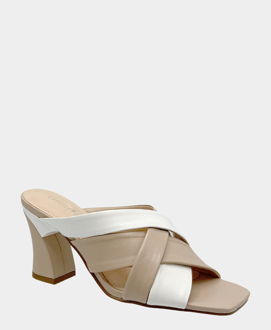 
Leather Color Block Heeled Sandal in NUDE PINK/WHITE view 1
