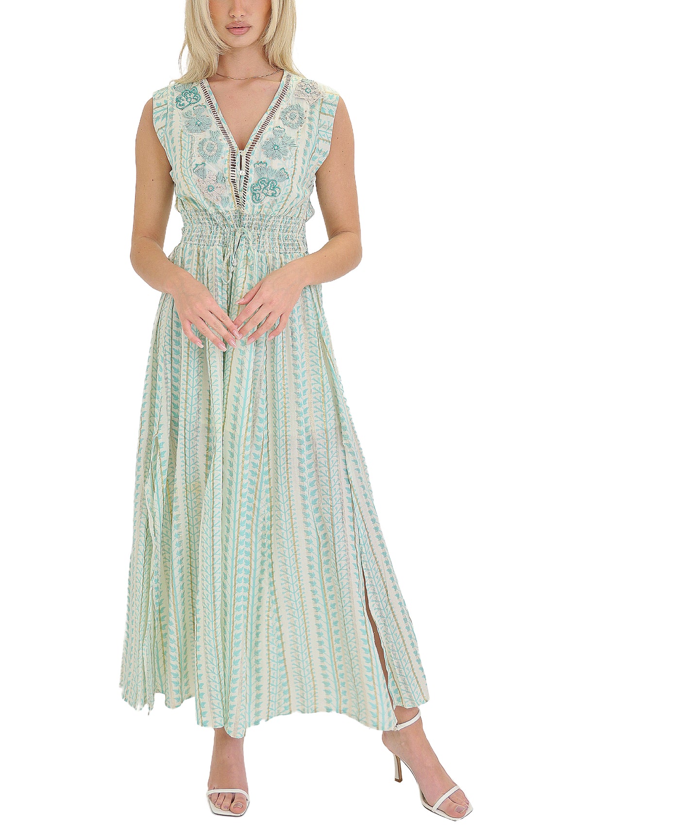 Stripe Maxi Dress w/ Beading & Embroidery – FOX'S - Online