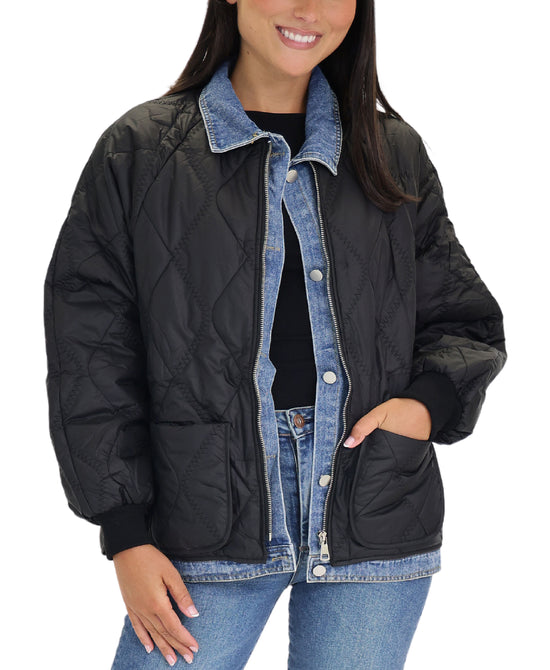 Quilted Jacket w/ Denim Trim view 