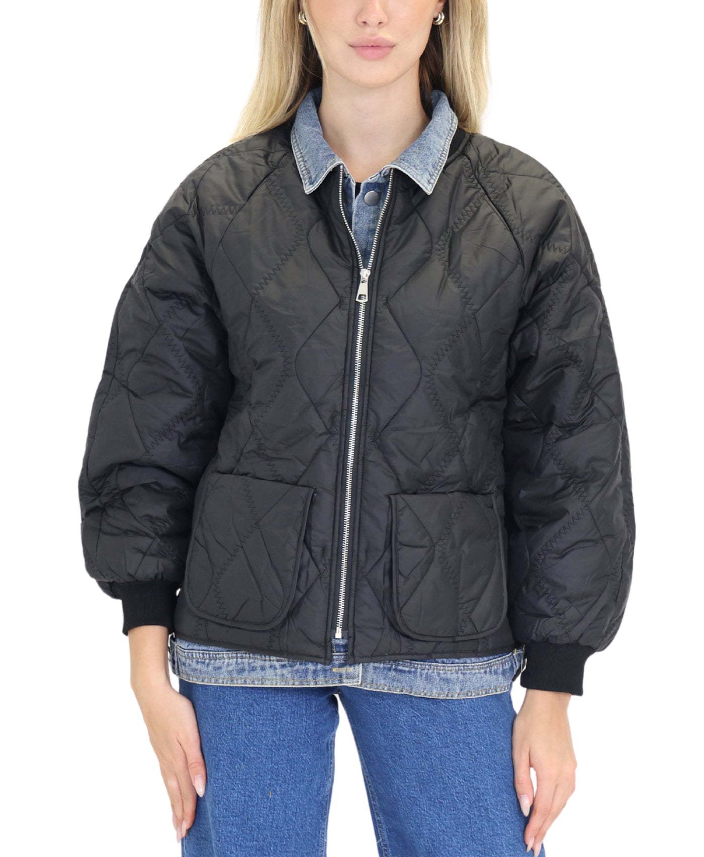 Quilted Jacket w/ Denim Trim view 2