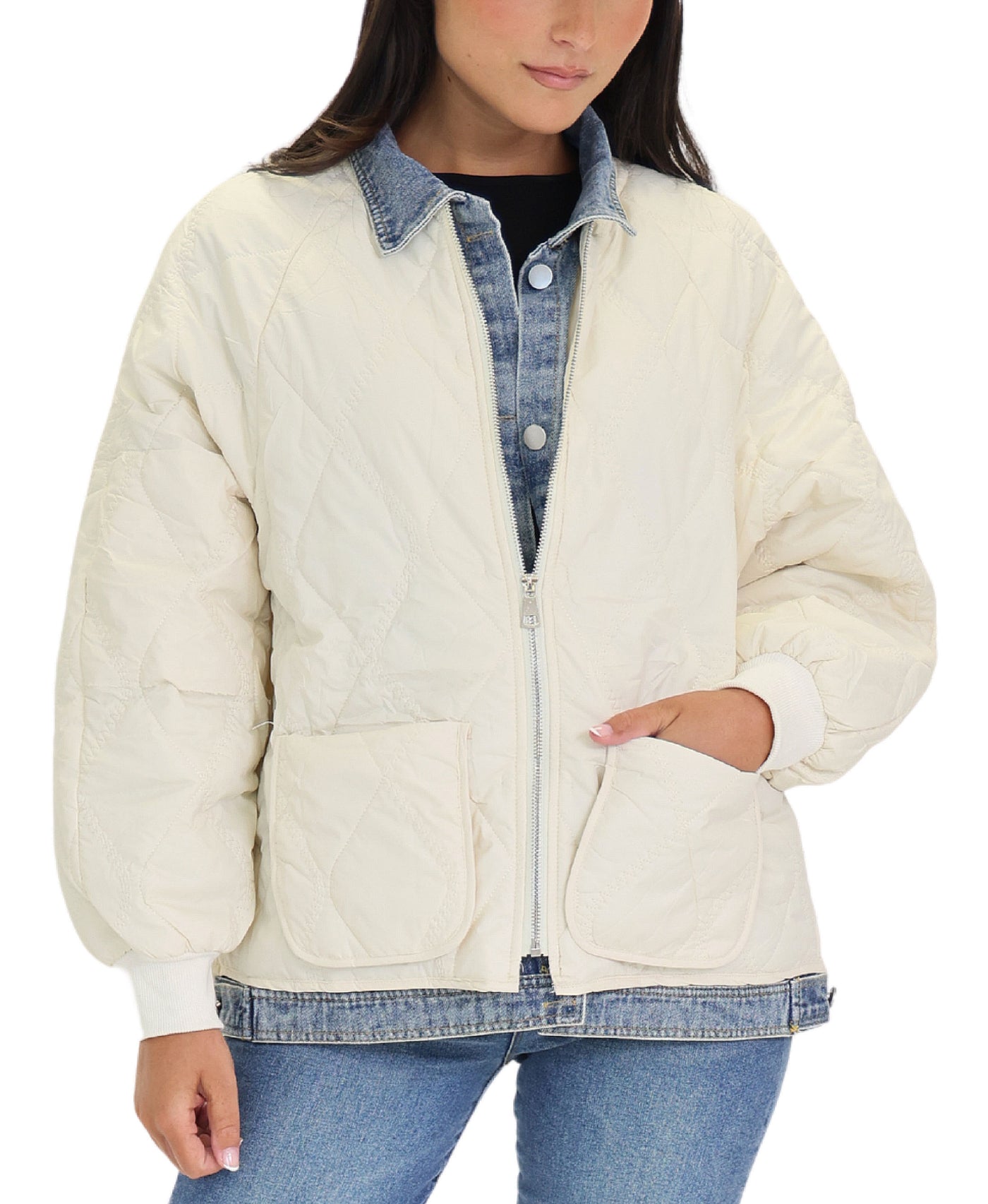 Quilted Jacket w/ Denim Trim view 1