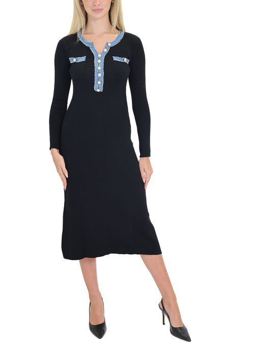 Knit Midi Dress w/ Denim Trim view 
