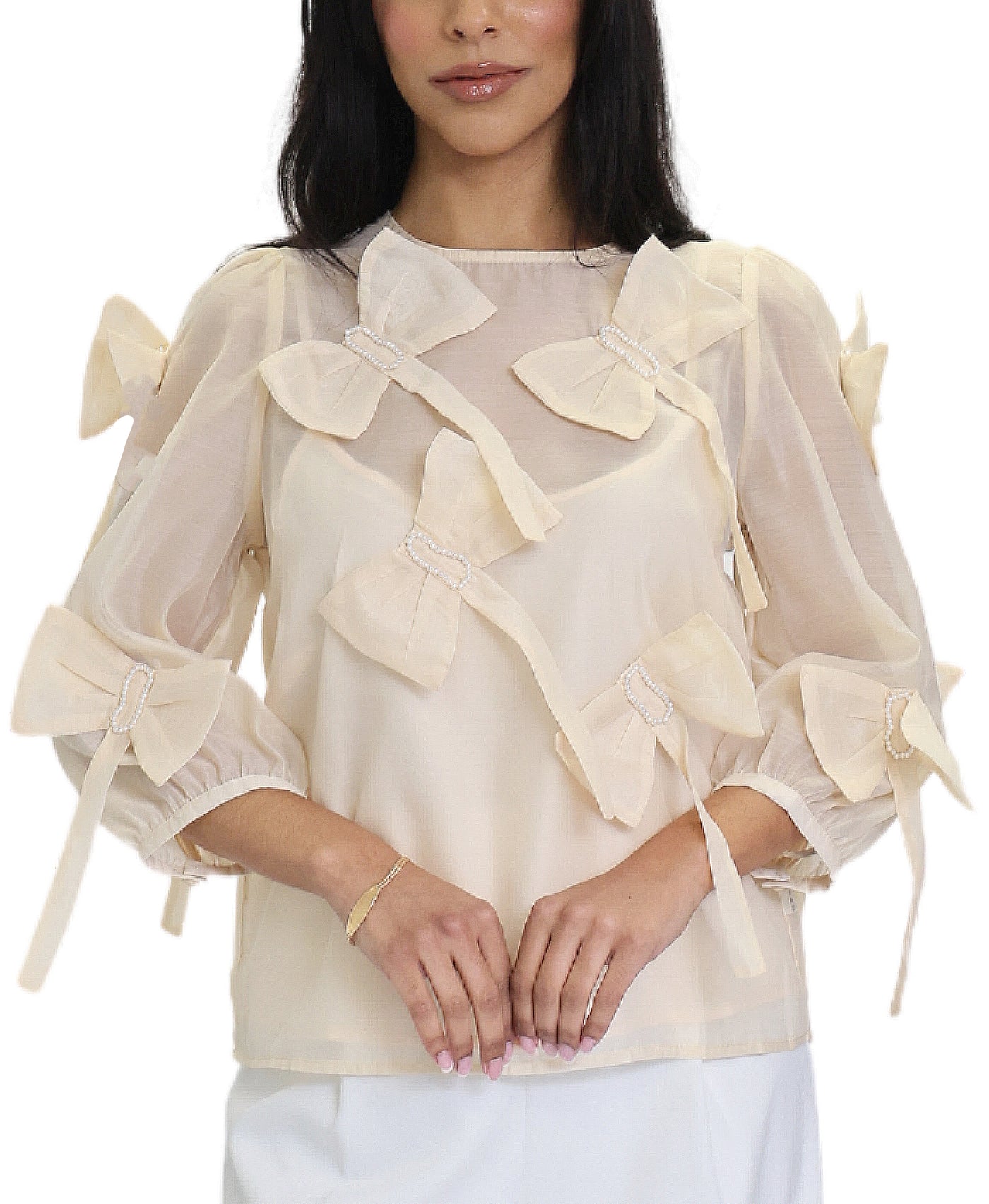 Blouse w/ Dimensional Pearl Bows image 1