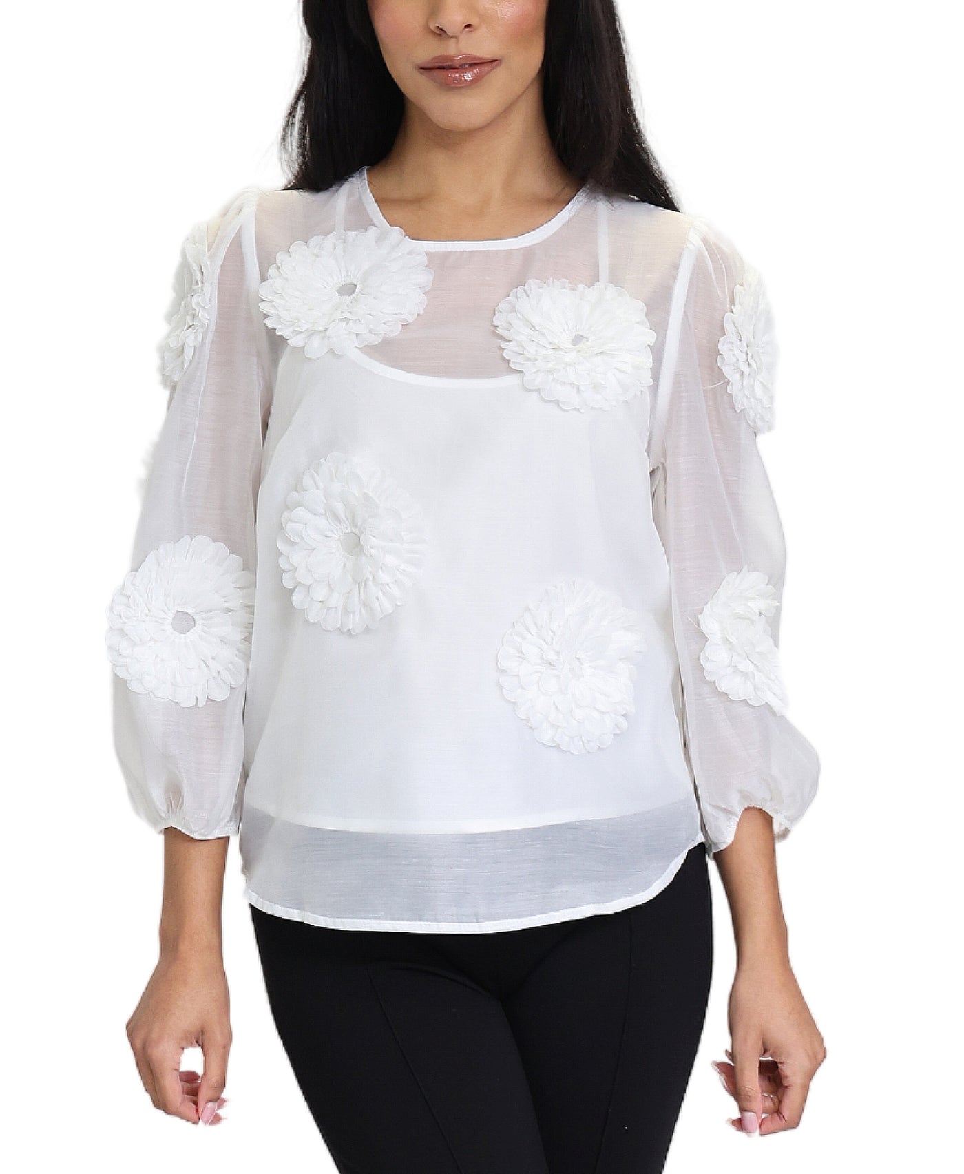 Blouse w/ Dimensional Flowers image 1