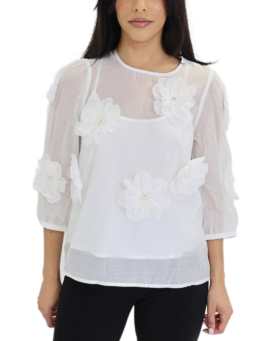 Blouse w/ Dimensional Pearl Flowers view 1