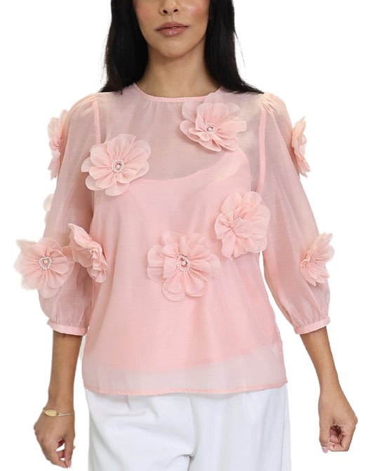 Blouse w/ Dimensional Pearl Flowers view 1