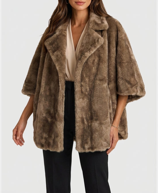 
Oversized Faux Fur Cape in TAUPE view 1