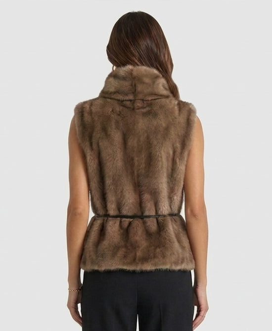 
Faux Fur Vest w/ Belt in TAUPE view 2