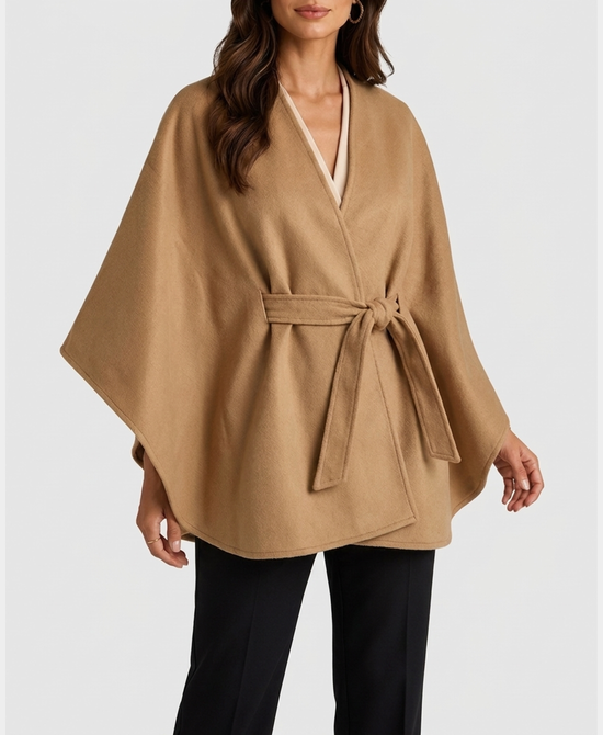 
Wool Blend Cape w/ Belt in CAMEL view 1
