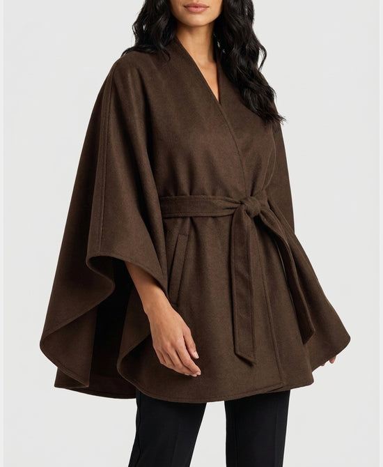 
Wool Blend Cape w/ Belt in BROWN view 1