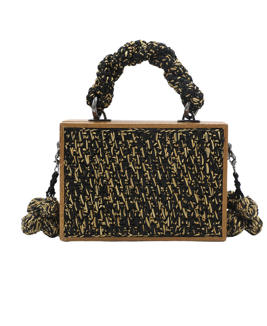 Wooden Crochet Handbag w/ Round Tassels view 