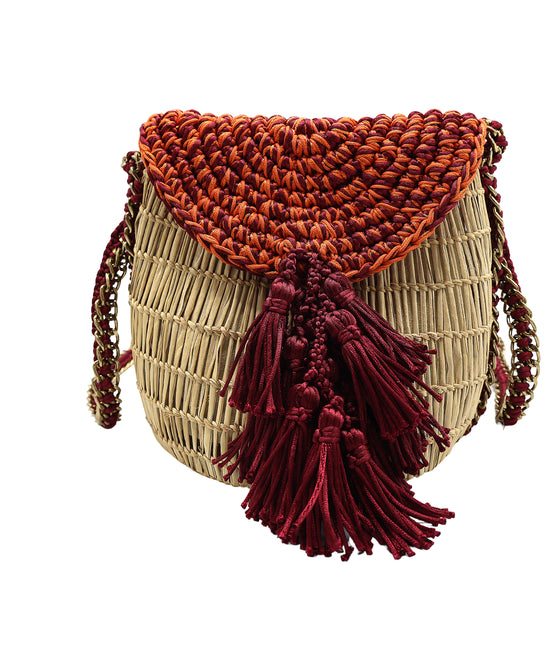 Crochet & Straw Crossbody Bag w/ Tassels view 