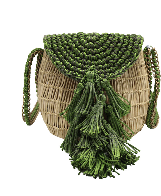 Crochet & Straw Crossbody Bag w/ Tassels view 