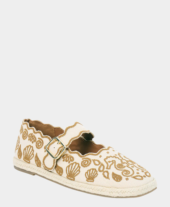 
Embroidered Sealife Mary Jane Flat in TAN view 1