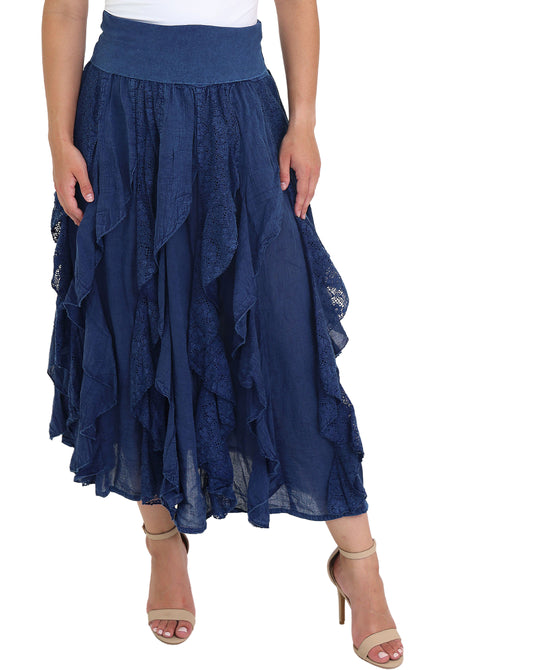 Hanky Hem Lace Trim Midi Skirt view 