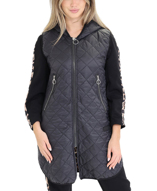 Quilted Hooded Vest w/ Leopard Lining view 