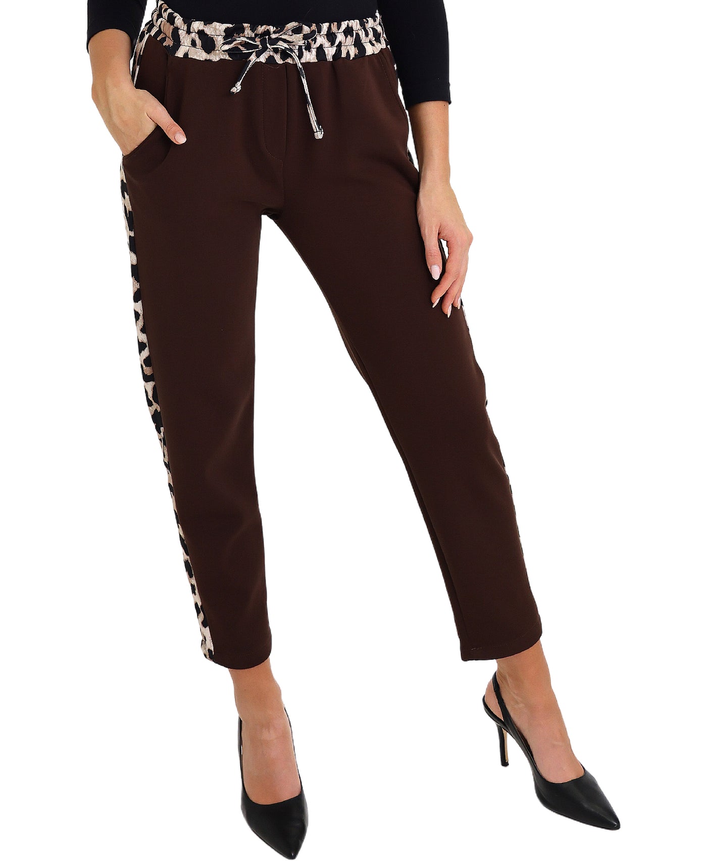 Pants w/ Leopard Print Trim view 1