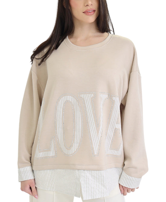 'LOVE' Stripe & Crystal Top view 