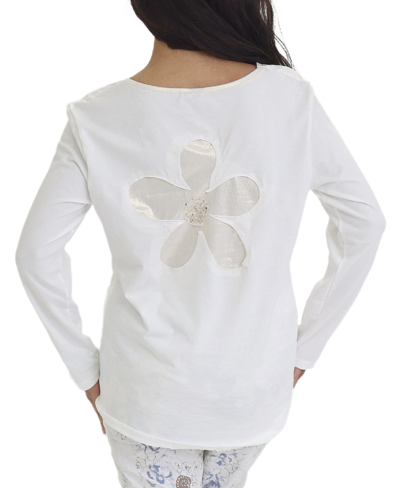 V-Neck Tee w/ Shimmer Flower Back view 2