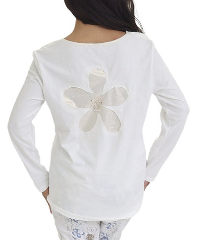 V-Neck Tee w/ Shimmer Flower Back image 2